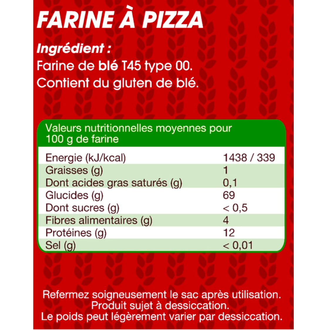 valeurs nutritionnelles farine à pizza t00 mon fournil