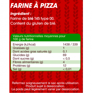 valeurs nutritionnelles farine à pizza t00 mon fournil
