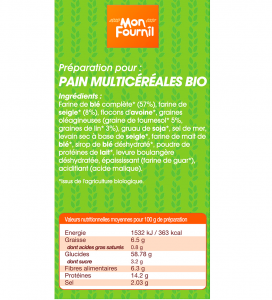 ingrédients et valeurs nutritionnelles farine à pain multicéréales bio mon fournil