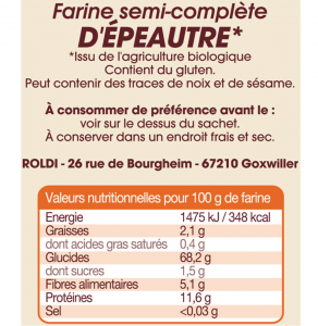 valeurs nutritionnelles farine semi complète épeautre bio mon fournil