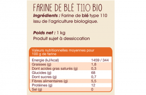 ingrédients et valeurs nutritionnelles farine semi complete t110 bio mon fournil