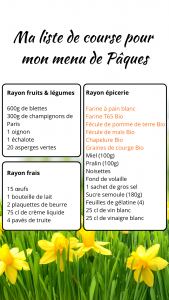 liste de courses menu de pâques mon fournil