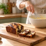 Petit cake marbré sur planche en bois